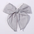 Gray 4.5-inch linen fabric bow hair clip for girls with textured weave design - Medium Grey