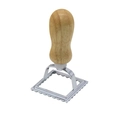 Square pasta cutter with ergonomic wooden handle and jagged zinc alloy metal base - Small Square