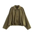 Giacca bomber da donna in finto camoscio verde militare con rever e vestibilità comoda - XS / Verde oliva