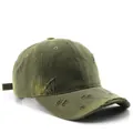 Distressed army green cotton baseball cap with vintage washed finish and worn-in holes - Army Green