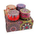 Set of 4 colorful mandala pattern metal candle tins with matching gift box packaging - No.3 Mandala Gift Box (Inc. 4 Empty Tins)