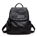 Classic black soft leather backpack for women with pebble grain texture and flap closure - Small / Black