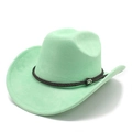 Detail of mint green suede cowboy hat with brown braided band and silver heart buckle - M(56-58cm) / Fluorescent Green (Suede)