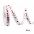 9mm white grosgrain ribbon with red hearts and Love you forever text for gifts - 4#-White Red Heart LoveForever