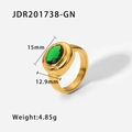 Dettaglio dell'anello in acciaio inossidabile 18K con incastonato zircone verde - Zircone Oro-verde / US6 (Circonferenza 52mm)