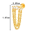 Gold plated titanium lip stud with 5 clear zircons and double hanging chain fringes - Five-Stone Row Tassel Style (0190-10#) / Gold