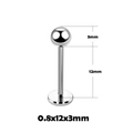 Silver stainless steel labret stud with 12mm length and 3mm ball piercing jewelry - Labret Stud / 0.8x12x3mm