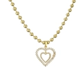 Elegant gold-tone beaded ball chain necklace featuring a layered crystal heart pendant - Double Layer Micro-pave Heart Pendant