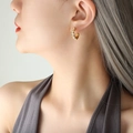Eleganti orecchini a C in titanio dorato con zirconi scintillanti intarsiati per donne - Zircone Bianco Oro