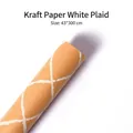 Brown kraft gift wrapping paper with white crisscross pattern, size 43x300 cm roll - White Grid / 43cmx300cm