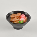 Miniature Japanese udon noodle model in black bowl with fish cake and green onions - Beef Noodles - No Ring