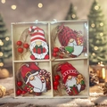 Set of 4 handcrafted wooden Christmas gnomes in a rustic display box with festive motifs - Gnome Holding Gift Style (Q-J102)