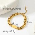 18K gold plated stainless steel Cuban link bracelet with polished rectangular bar - Square Tag Cuban Link Style (JDN20131-1)