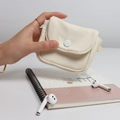 Mini estuche de lona crema con botón a presión para cables y pequeños accesorios - Bolsa pequeña de lona / Blanco Roto