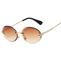 Rahmenlose ovale Sonnenbrille mit braunem Farbverlauf und goldenen Bügeln auf weißem Grund - Goldener Rahmen Doppelt Tee