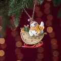 Christmas resin snowman on beige sleigh hanging ornament with festive gifts, 6.5x7.5cm - Style A-Beige Sleigh Snowman