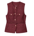 Dettaglio del gilet in tweed rosso vino con bottoni dorati a sbalzo e trama di paillettes - XS / Rosso Scuro
