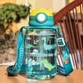 Blauwe kinderdrinkfles met gele berendop en dinosaurusprint met rietje - 650ml / Teal