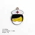 Cartoon nurse pendant charm with red cross hat and black hair for DIY jewelry - Cartoon Nurse
