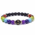 Bracciale chakra con onice nero opaco, pietre naturali multicolore e ciondolo dorato - Stile 7 Chakra in Pietra Opaca (Style-01)
