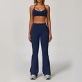 Completo yoga blu scuro in due pezzi con reggiseno sportivo e pantaloni svasati a vita alta - Taglia S / Top E Pantaloni / Blu Navy