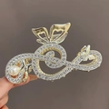 Elegante molletta per capelli a nota musicale dorata con strass e perla per donna - Stile nota musicale con strass