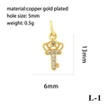 Detailed view of 18K gold crown key pendant with dimensions 13x6mm and zircon stones - Gold Crown Key L-1