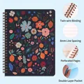 Cuaderno A5 de espiral negro con diseño floral, doble anilla y bolsillo de almacenamiento - Patrón Floral 3