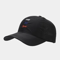 Dettaglio del cappello marathon nero con rete traspirante e ricami multicolore - Regolabile / Nero