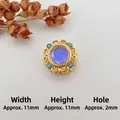 Ancient gold-plated flower spacer bead with cat's eye stone and blue accent beads, 11mm - Style 9
