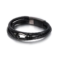 Bracciale vintage da uomo in pelle nera intrecciata con chiusura a ferro di cavallo - Stile Nero (KB112781-K)