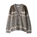 Cardigan in maglia con scollo a V, motivo jacquard Fair Isle grigio-marrone e bottoni - S / Come mostrato