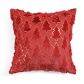 Square red decorative pillow with plush Christmas tree pattern and gold sequins - Red Brown