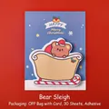 Notas adhesivas navideñas oso en trineo, 30 hojas, papelería festiva en cartulina azul - Oso en Trineo / 11.3*8.5cm