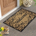 Brown coconut coir Welcome doormat with elegant black scroll patterns for entryways - 40*60cm / Welcome Scroll-4