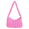 Chic bubble texture popcorn fabric shoulder bag in vibrant pink with top zipper - Pink