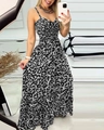 Maxikleid mit Leopardenmuster, Spaghettiträgern und geraffter hoher Taille - S / Oberteil Und Unterteil / Grau