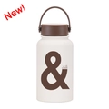650ml cream vacuum insulated water bottle with 'just chill' print and brown handle - Ivory Just Chill Design