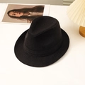 Classic black straw fedora hat for men with decorative ribbon on a white desk setting - L(58-60cm) / Black