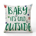 Kerstkussenhoes van linnen met groene Baby It's Cold Outside tekst en aquarel print - Baby It's Cold Outside (Crème)