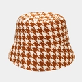 Dettaglio del motivo pied-de-poule marrone su tessuto spesso di lana del cappello - M (56-58cm) / Cachi