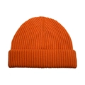 Unisex rib-knit orange beanie featuring a classic wide fold-over cuff design - Orange