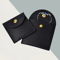 Black microfiber jewelry pouch with gold snap button for rings and bracelets - Snap Button Style / 9.5*9.5cm / Black Leather