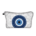 White Evil Eye makeup bag with Greece print and durable black zipper closure - Greece Text Evil Eye Style (209)