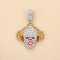 Close-up of hip hop pendant featuring iced-out Pennywise clown face with enamel details - Silver Clown (Crown)