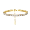 Gold-plated S925 sterling silver tennis bracelet featuring sparkling clear cubic zirconia - Machine-made Tennis Chain 4mm White Zirconium Electroplated 14k Gold Approx. 8.08g.