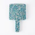 Handheld vanity mirror featuring sky blue and silver crystals with a square design - Square / Blue