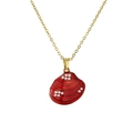 Golden sea style necklace featuring a red enamel shell pendant with white pearl accents - Red