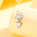 Silver butterfly and heart stud earring with white enamel and sparkling crystal accents - Titanium Steel + Zirconia / White Butterfly (Single)
