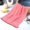 Absorbent coral pink cotton towel with stylish striped border detail for bathroom - Cotton Fine Weave Tri-Color Pink (Gift Pack)